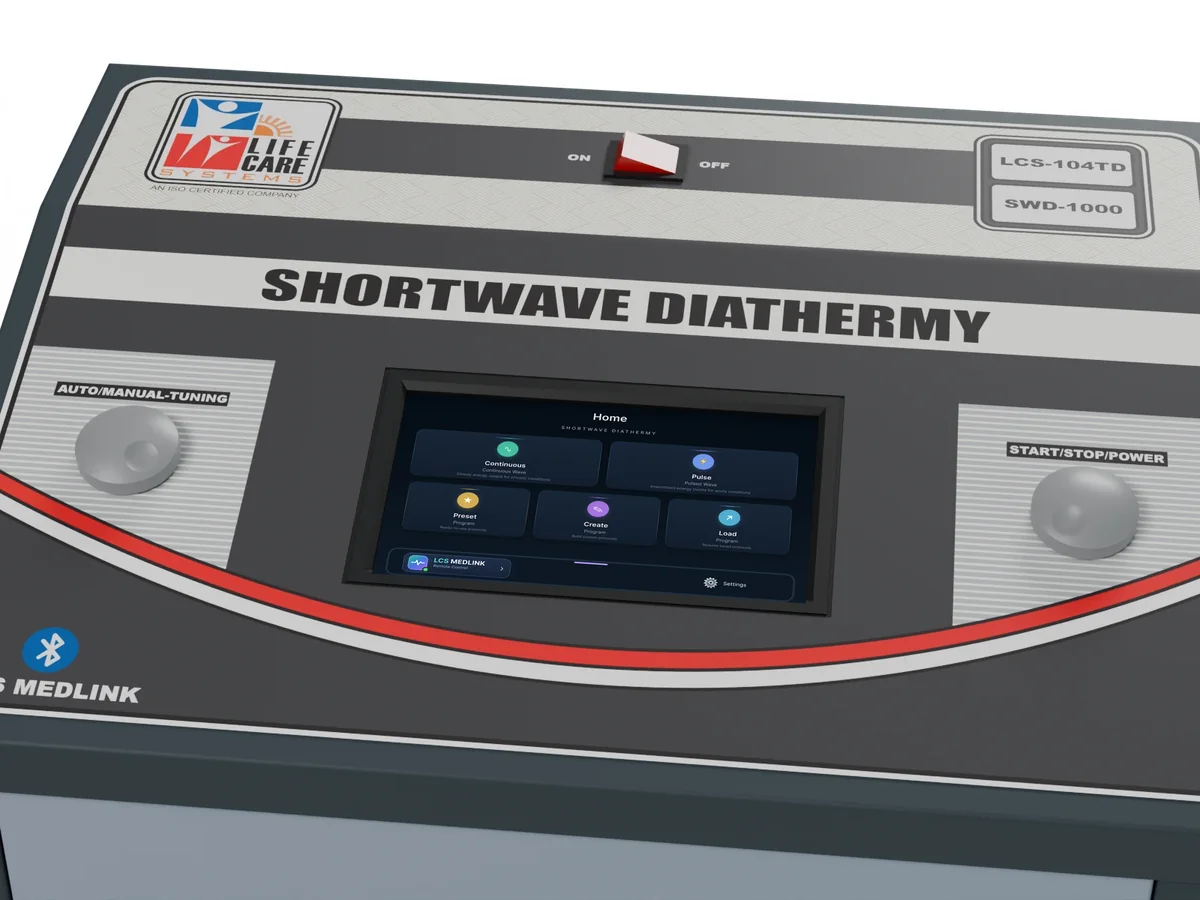 LCS-104TD console: 7-inch touch screen between the auto/manual tuning knob and the start/stop/power knob